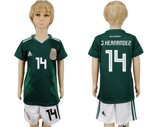 Mexico #14 J.Hernandez Home Kid Soccer Country Jersey